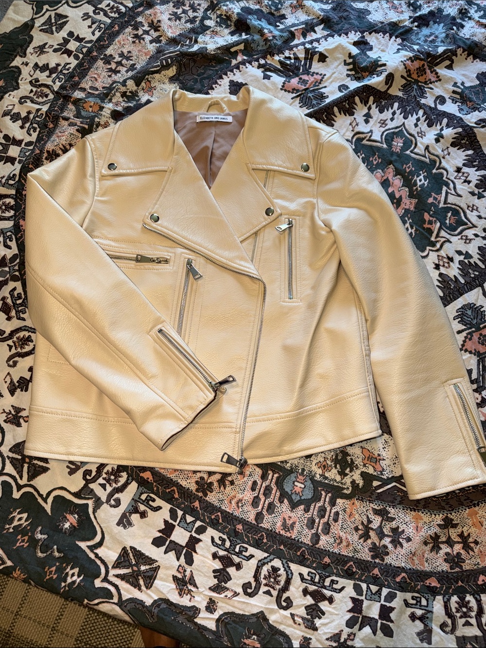 Elizabeth & James NYC Cream Faux Leather Moto Jacket